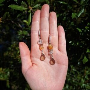 Citrine, Smoky Quartz, Clear Quartz Earrings ~ Artisan Jewelry